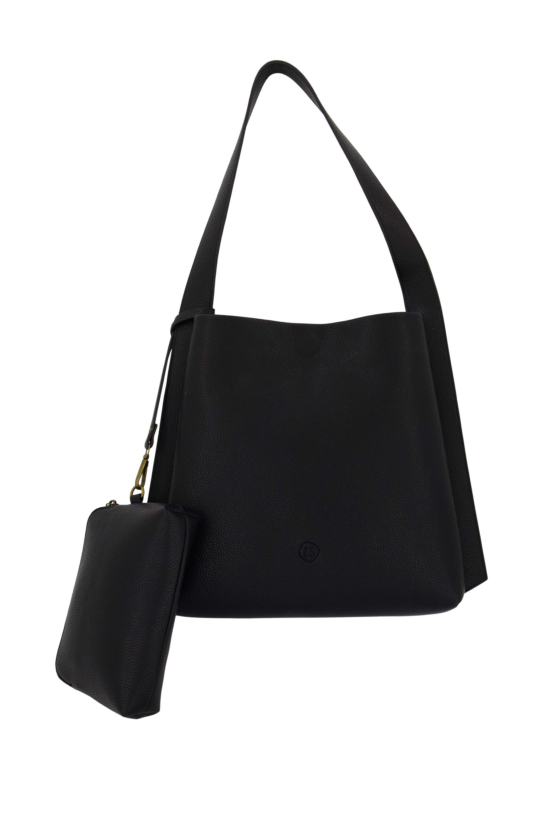schoudertas met mooi strap detail + make up tasje