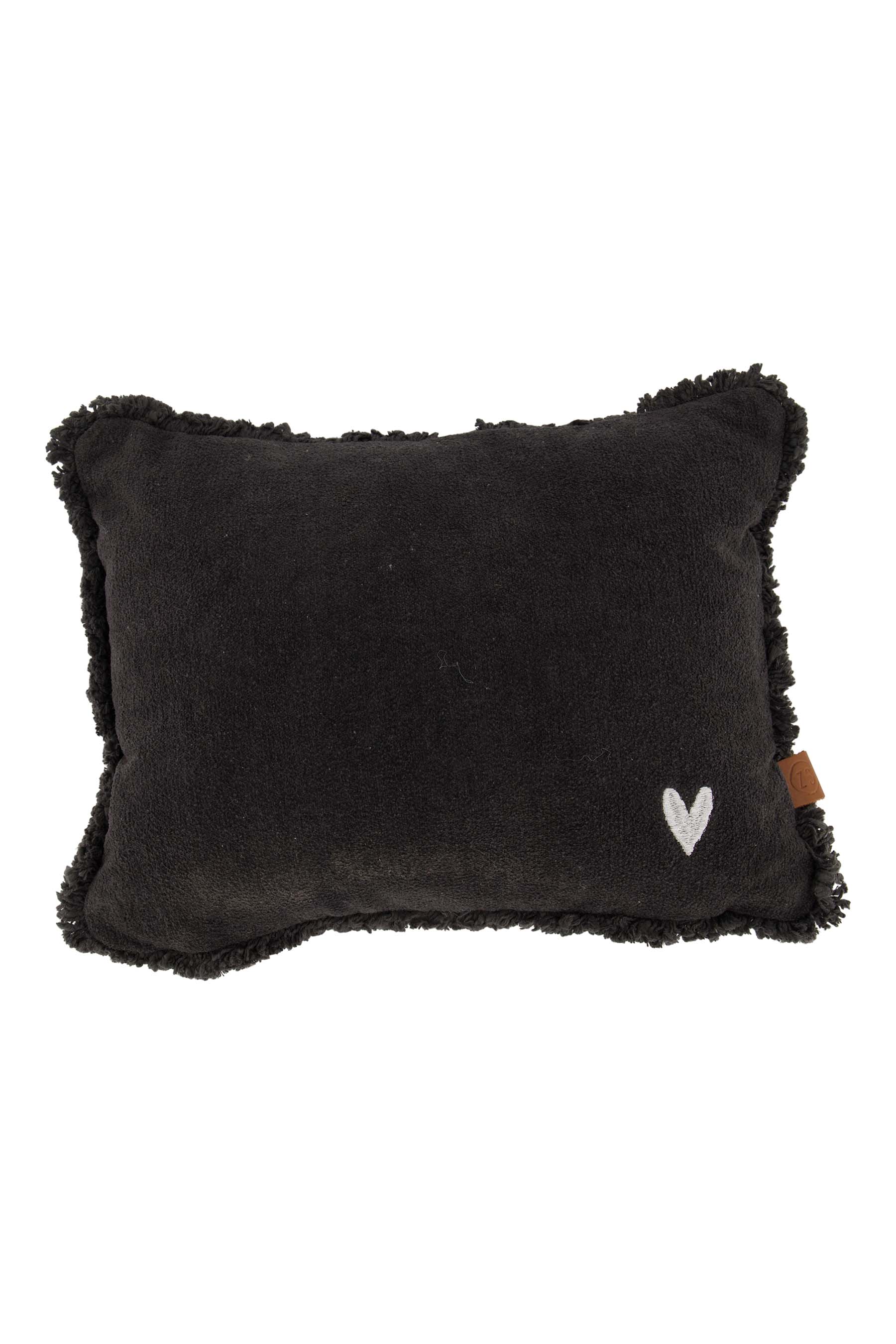 kussen velvet zilver hartje 35x25cm antracietgrijs