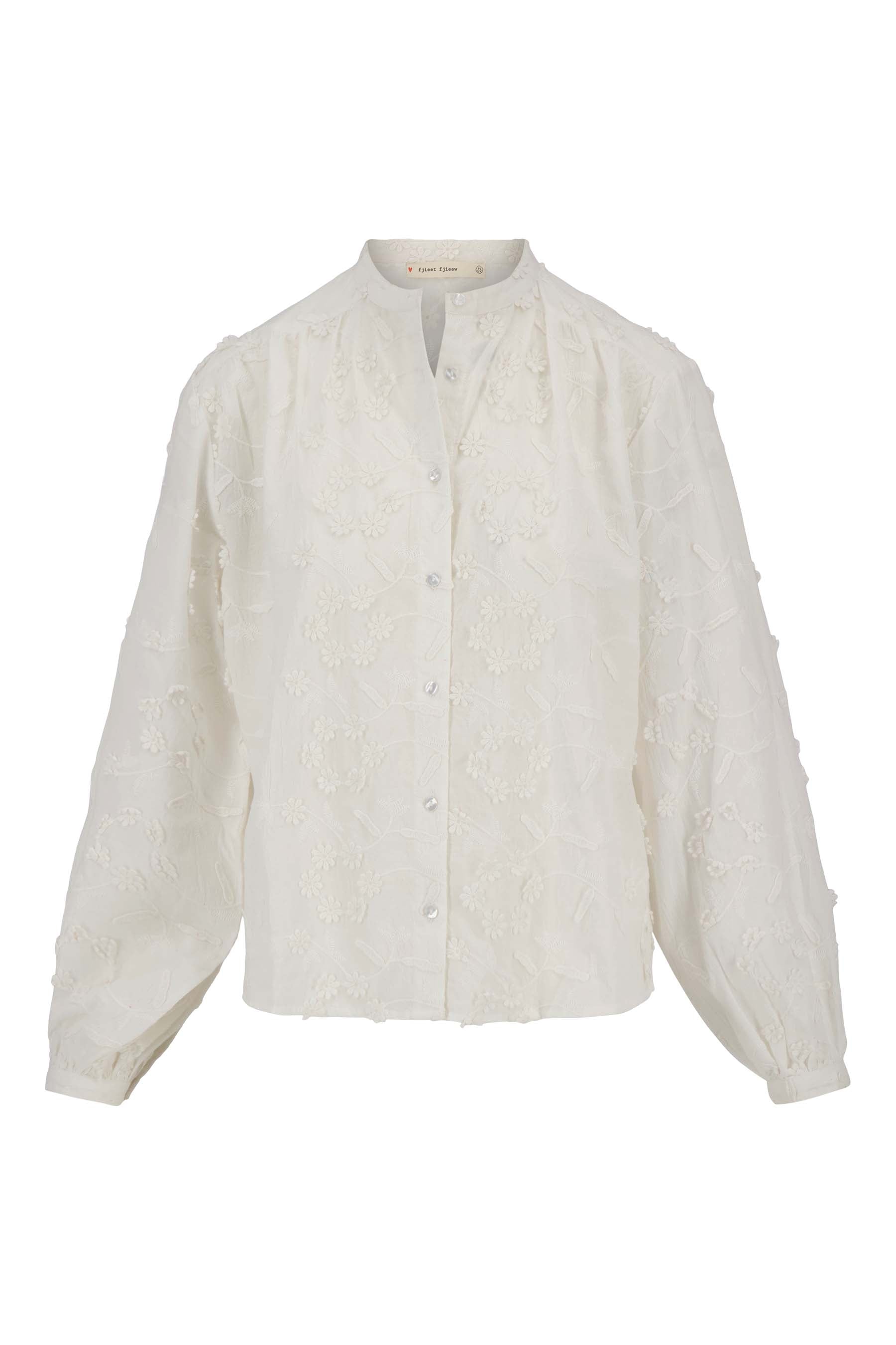 blouse lange mouw structuur bloem wit