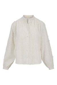 blouse lange mouw structuur bloem wit