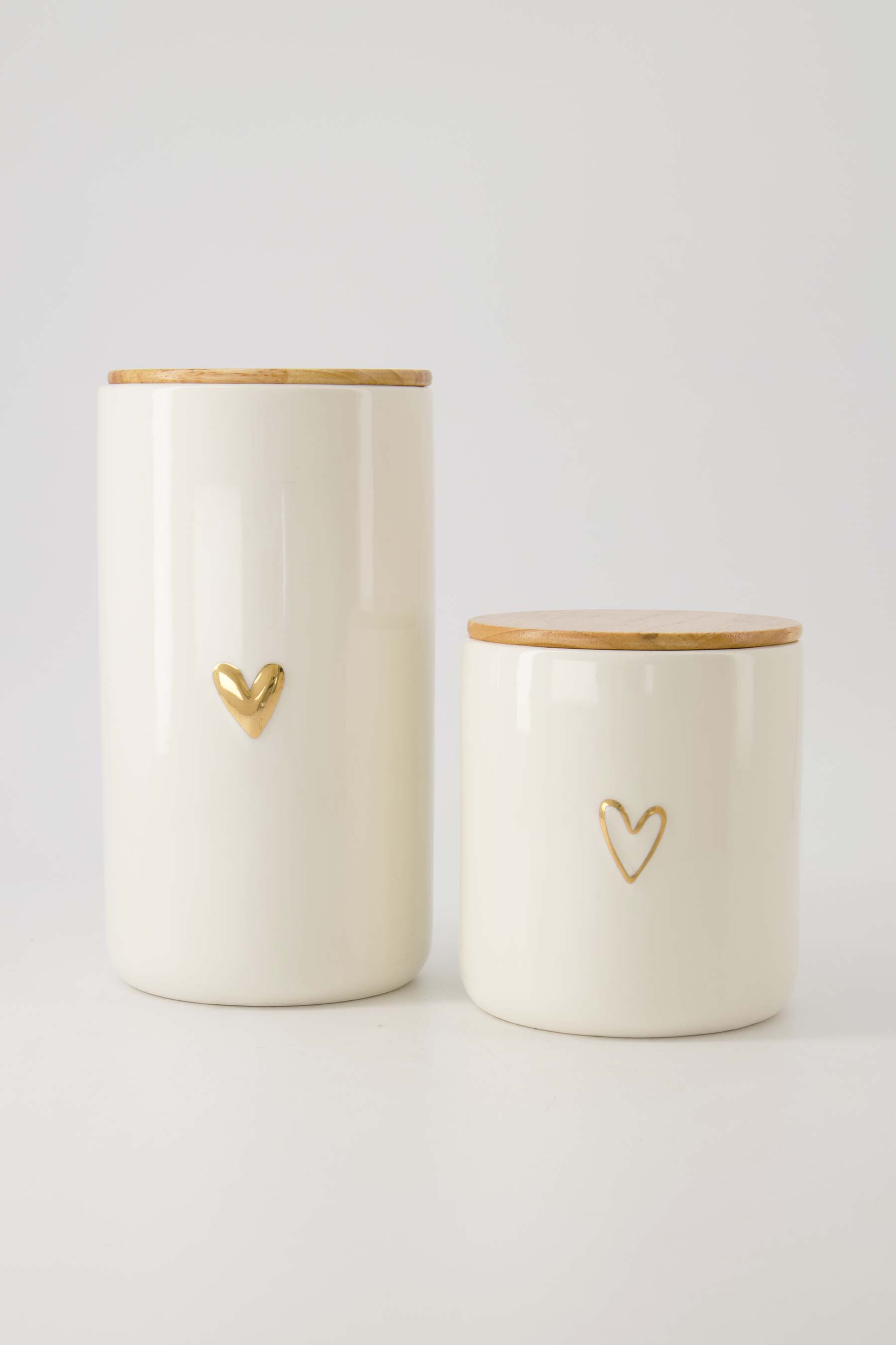 voorraadpot met deksel keramiek M lijn hartje wit/goud