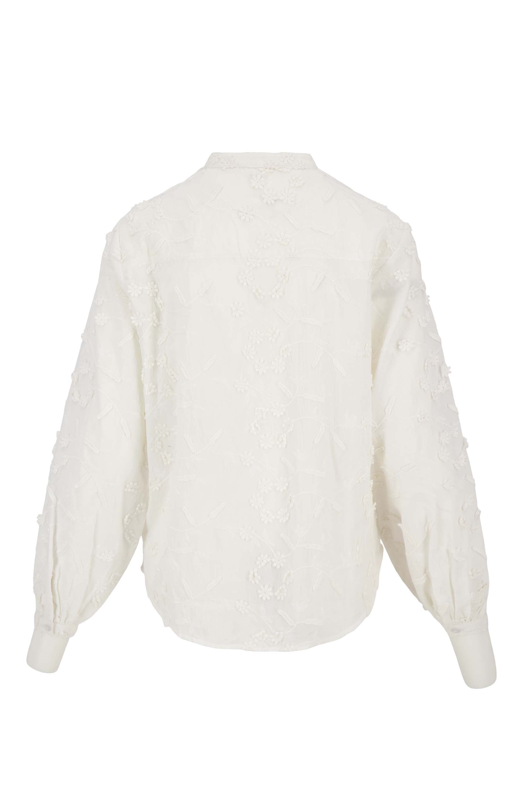 blouse lange mouw structuur bloem wit