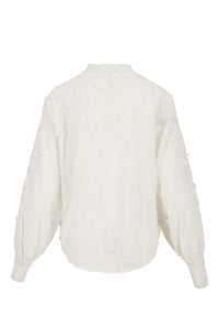 blouse lange mouw structuur bloem wit