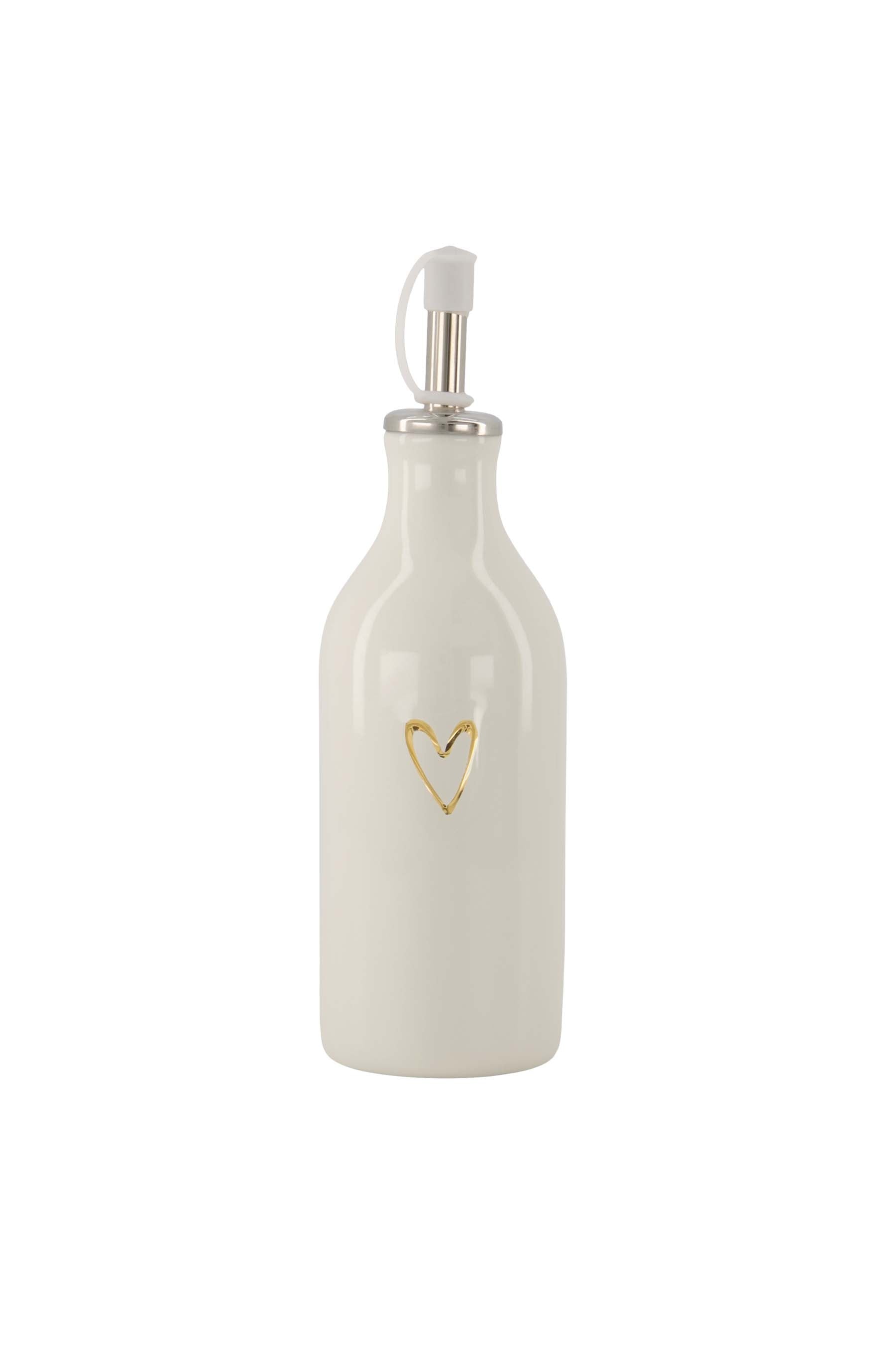 olie/azijn fles keramiek open hartje wit/goud