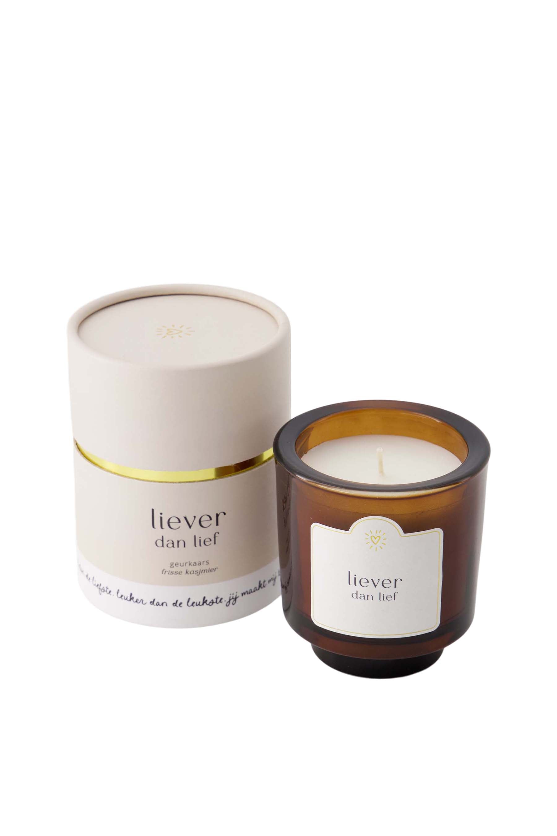geurkaars glas in koker liever dan lief off white
