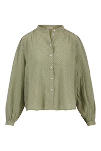 blouse in structuur lange mouw kaki