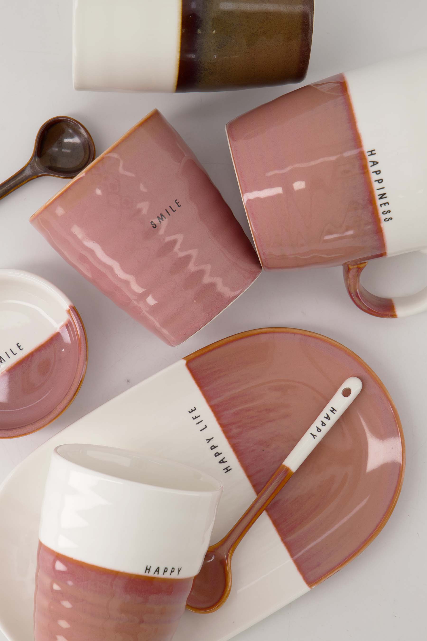 koffiemok happy wit/burgundy