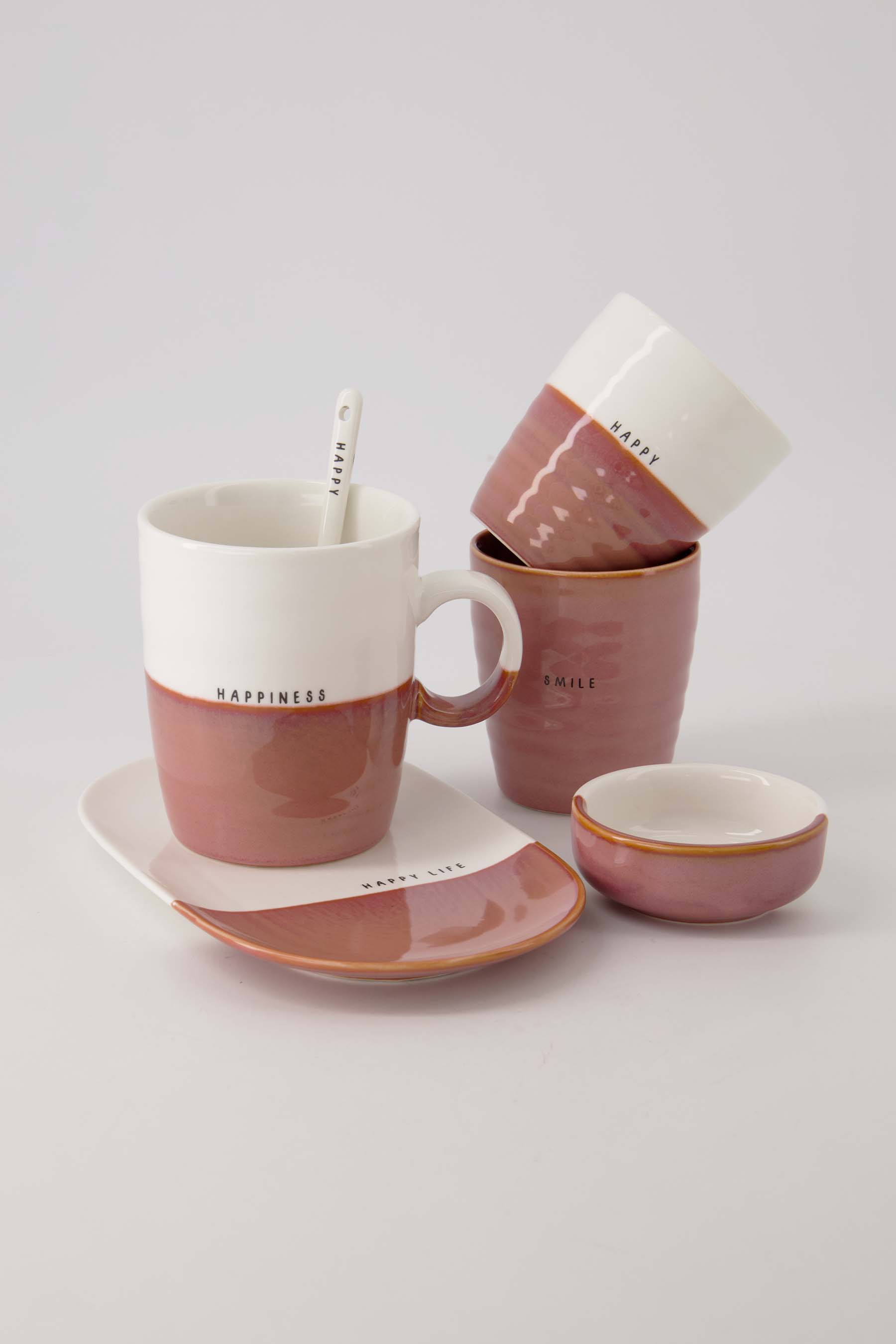 koffiemok happy wit/burgundy