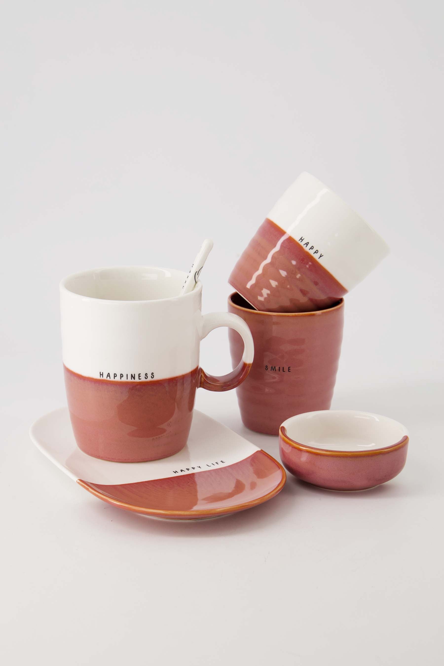 serveerschaal happy life wit/burgundy