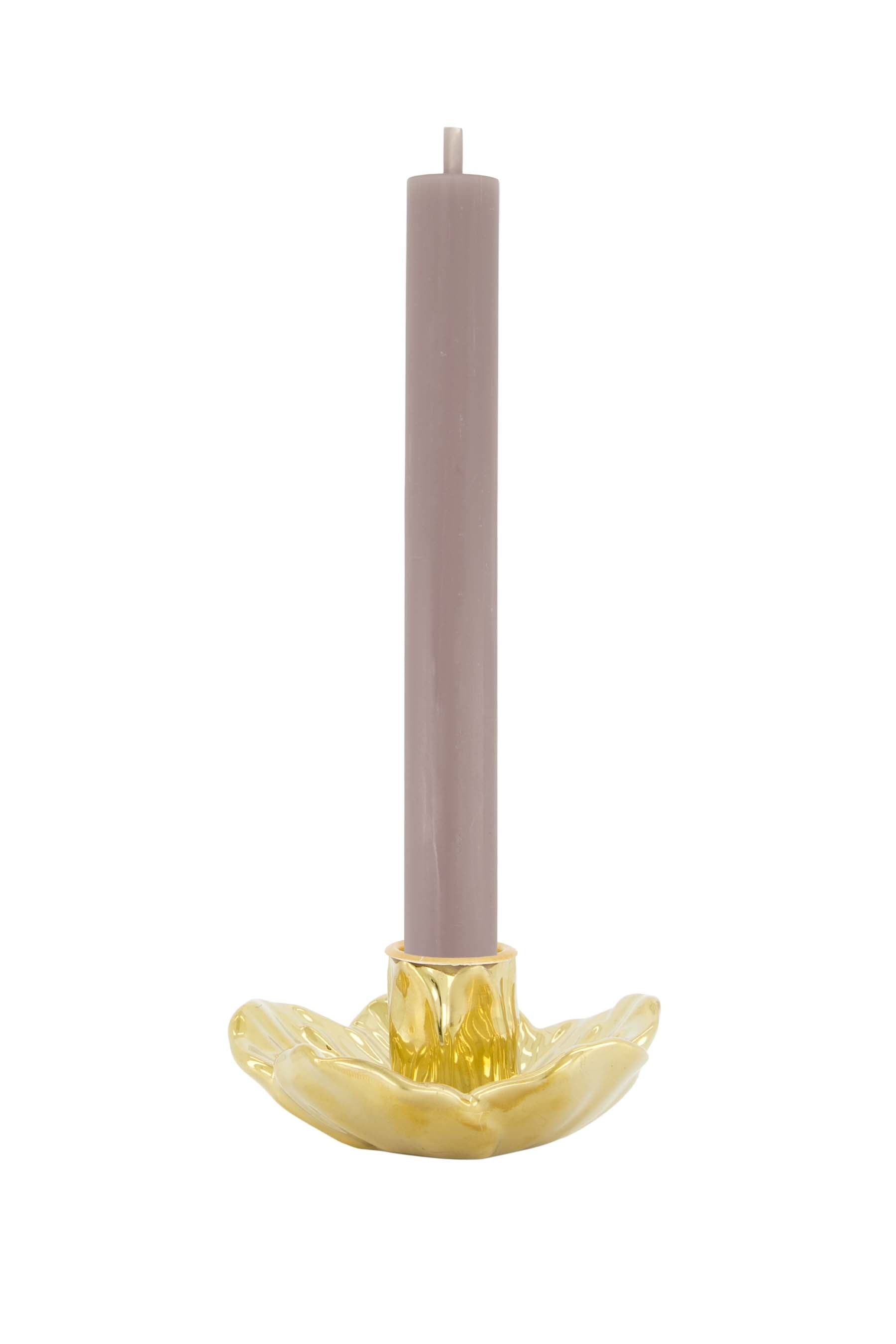 keramieken kandelaar bloem goud