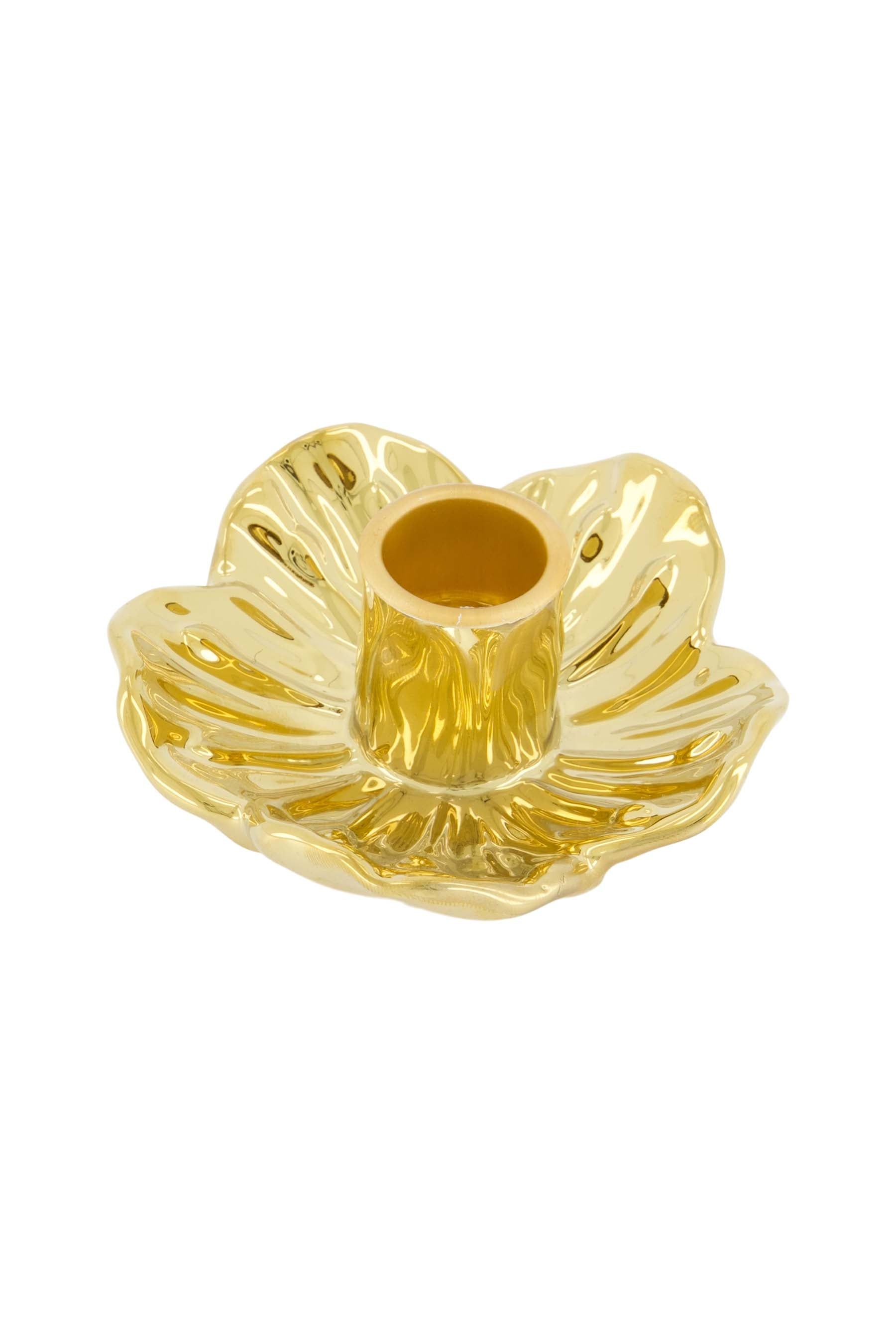 keramieken kandelaar bloem goud