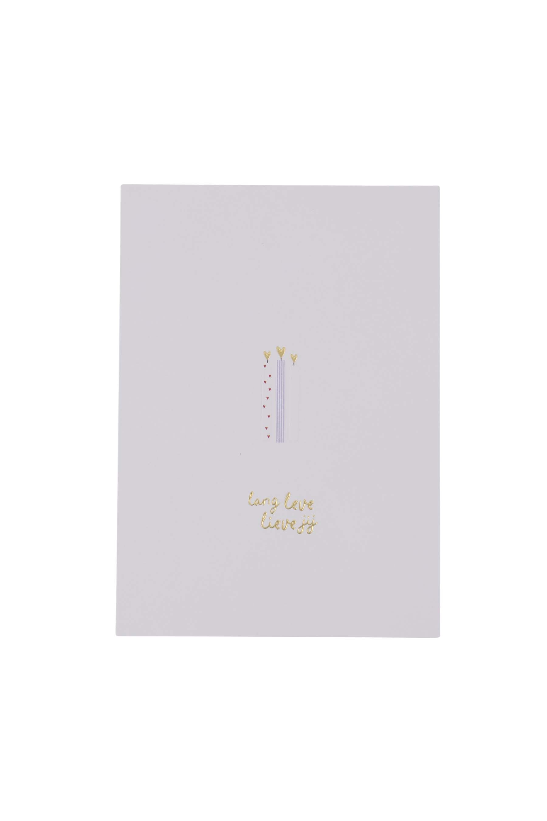 ansichtkaart lang leve lieve jij wit/goud