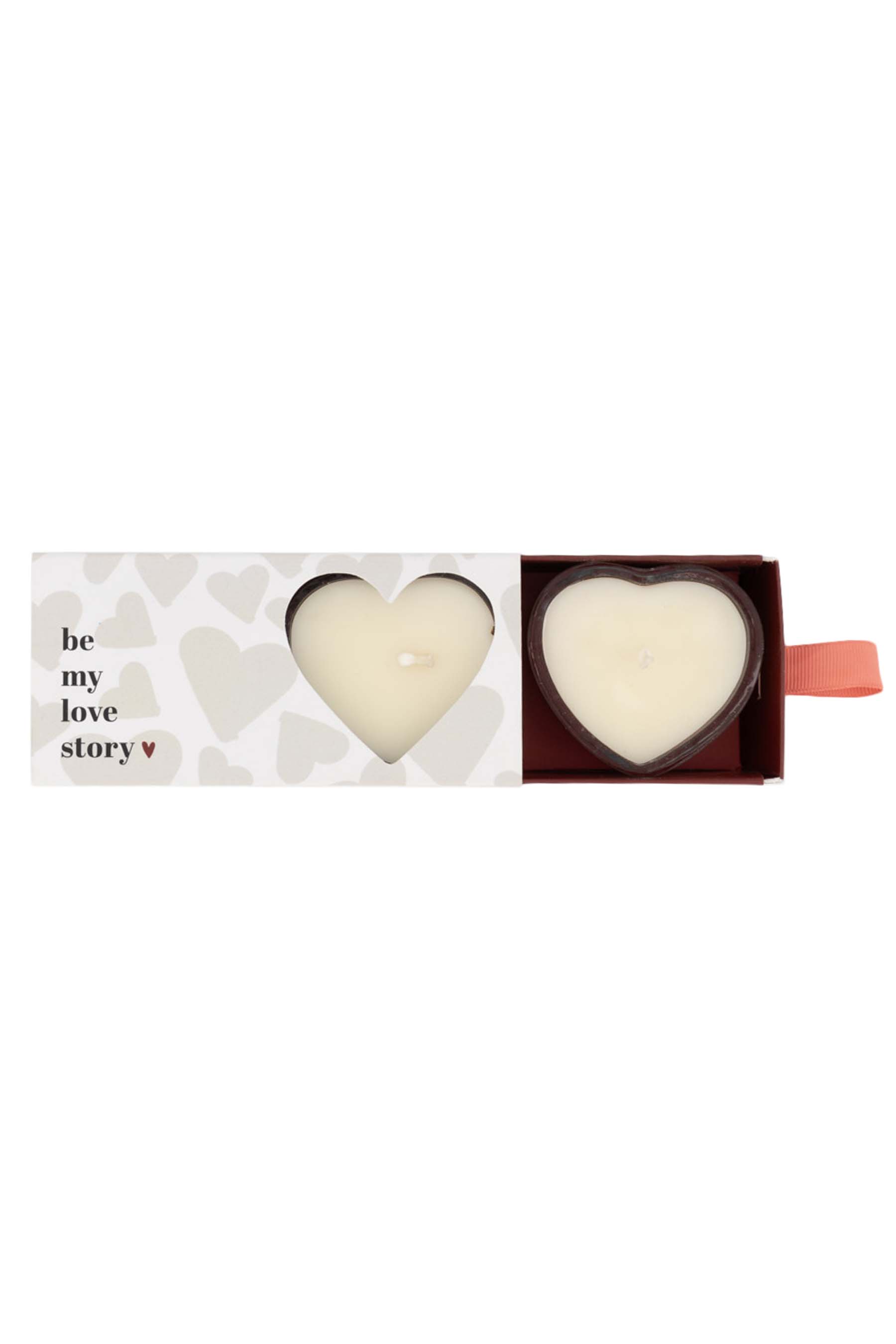 set van 2 geurkaarsjes in doosje hartje wit/rood