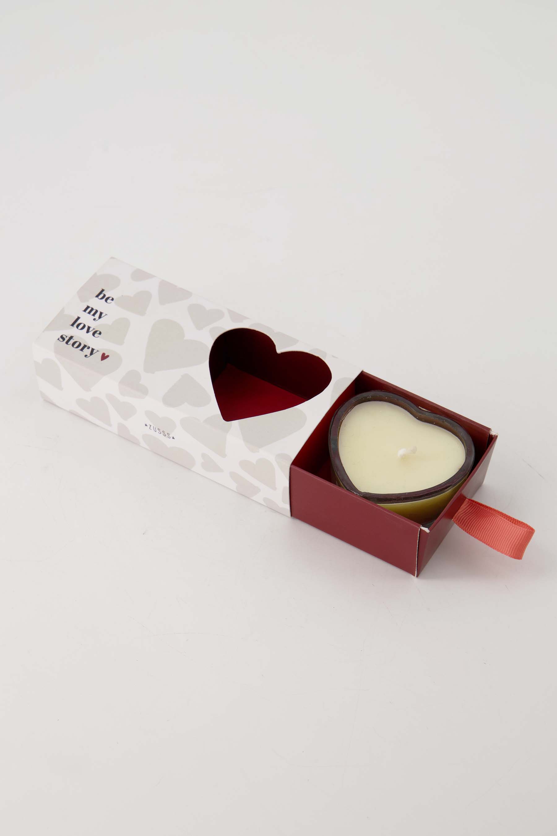 set van 2 geurkaarsjes in doosje hartje wit/rood