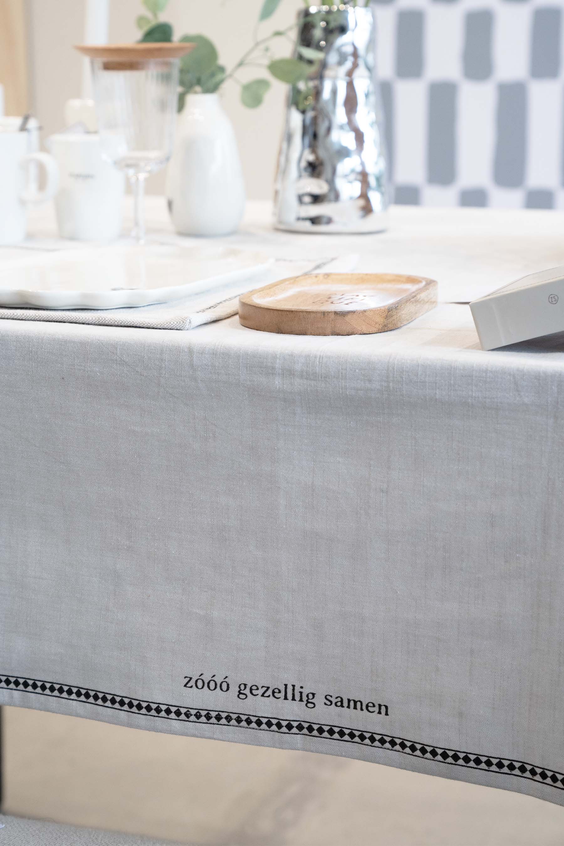 tafelkleed tekstrand zand/antracietgrijs