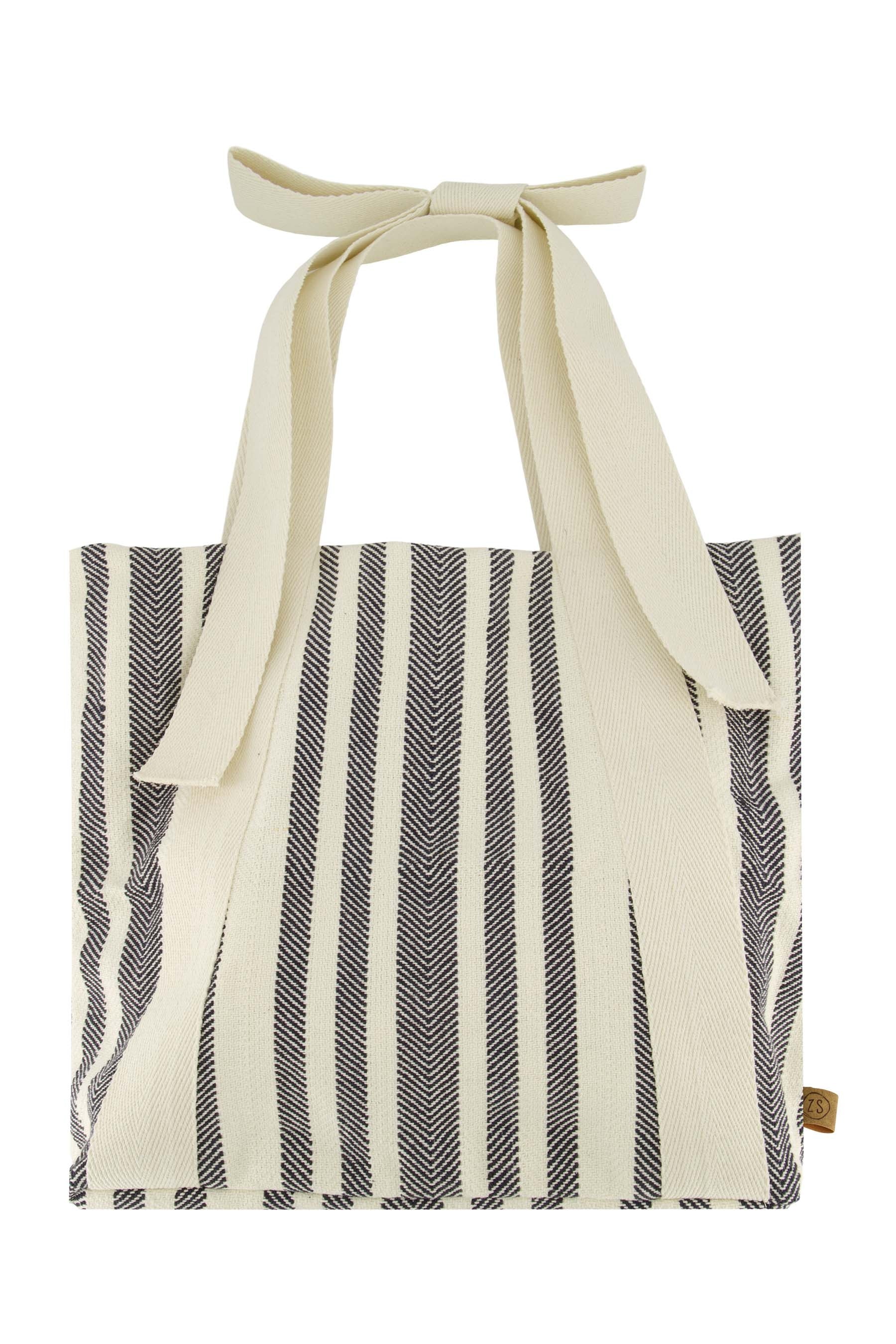 tas met strik hengsel gestreept wit/donkerblauw