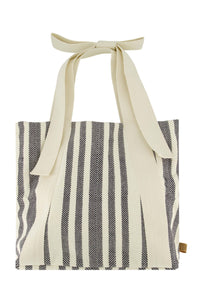 tas met strik hengsel gestreept wit/donkerblauw