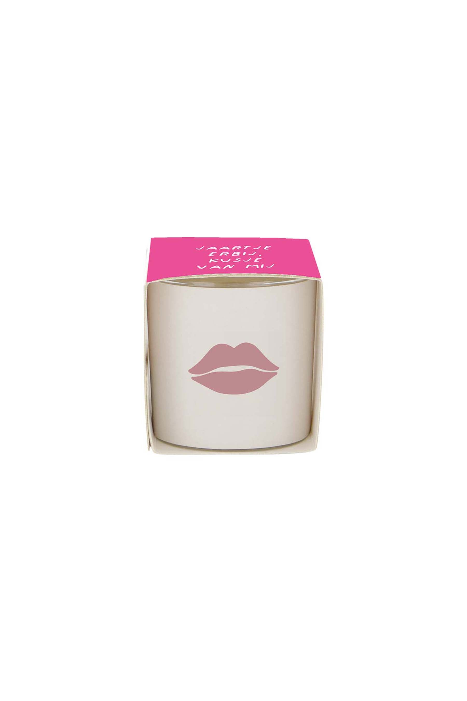 geurkaarsje in wikkel kusje wit/roze