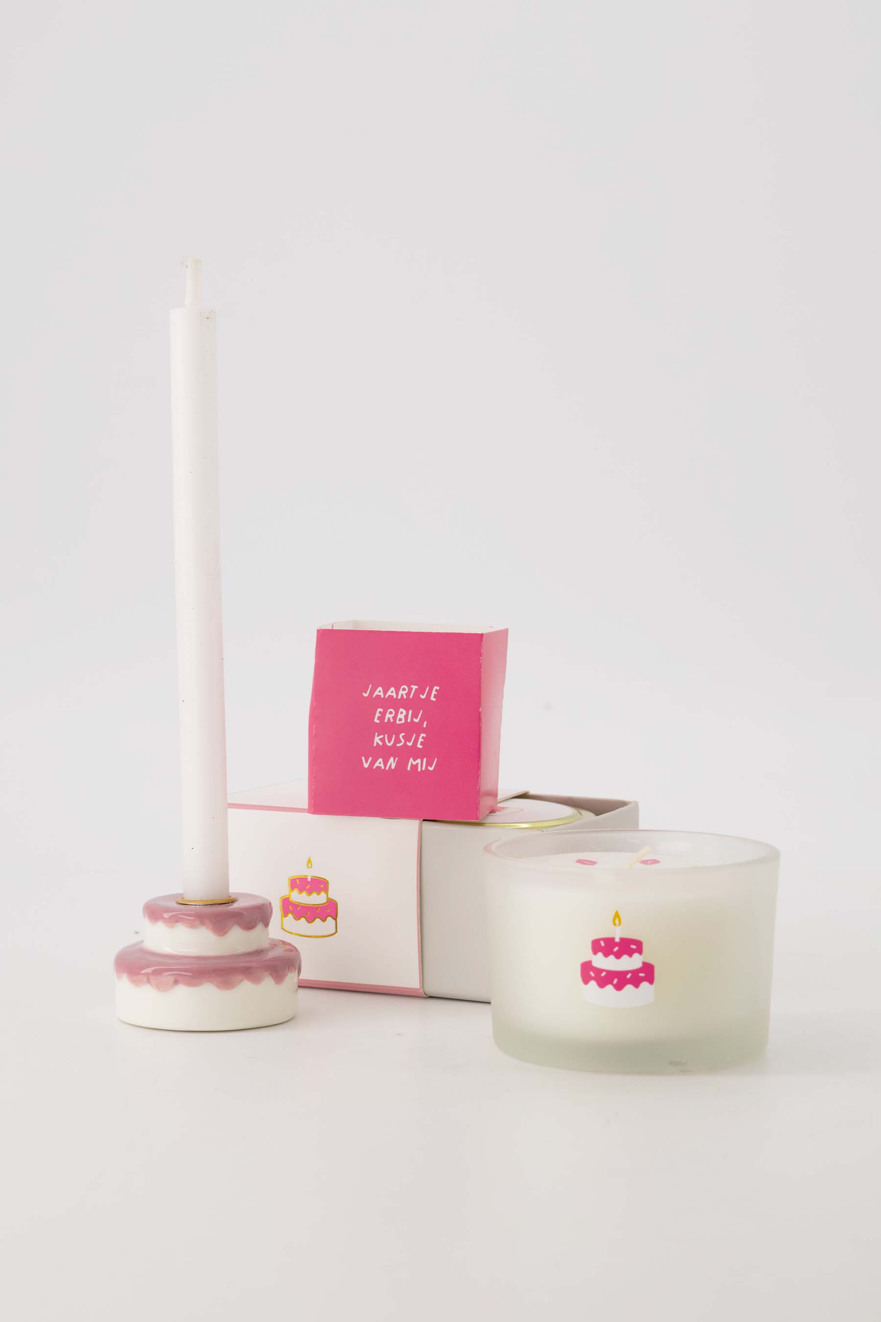 geurkaarsje in wikkel kusje wit/roze