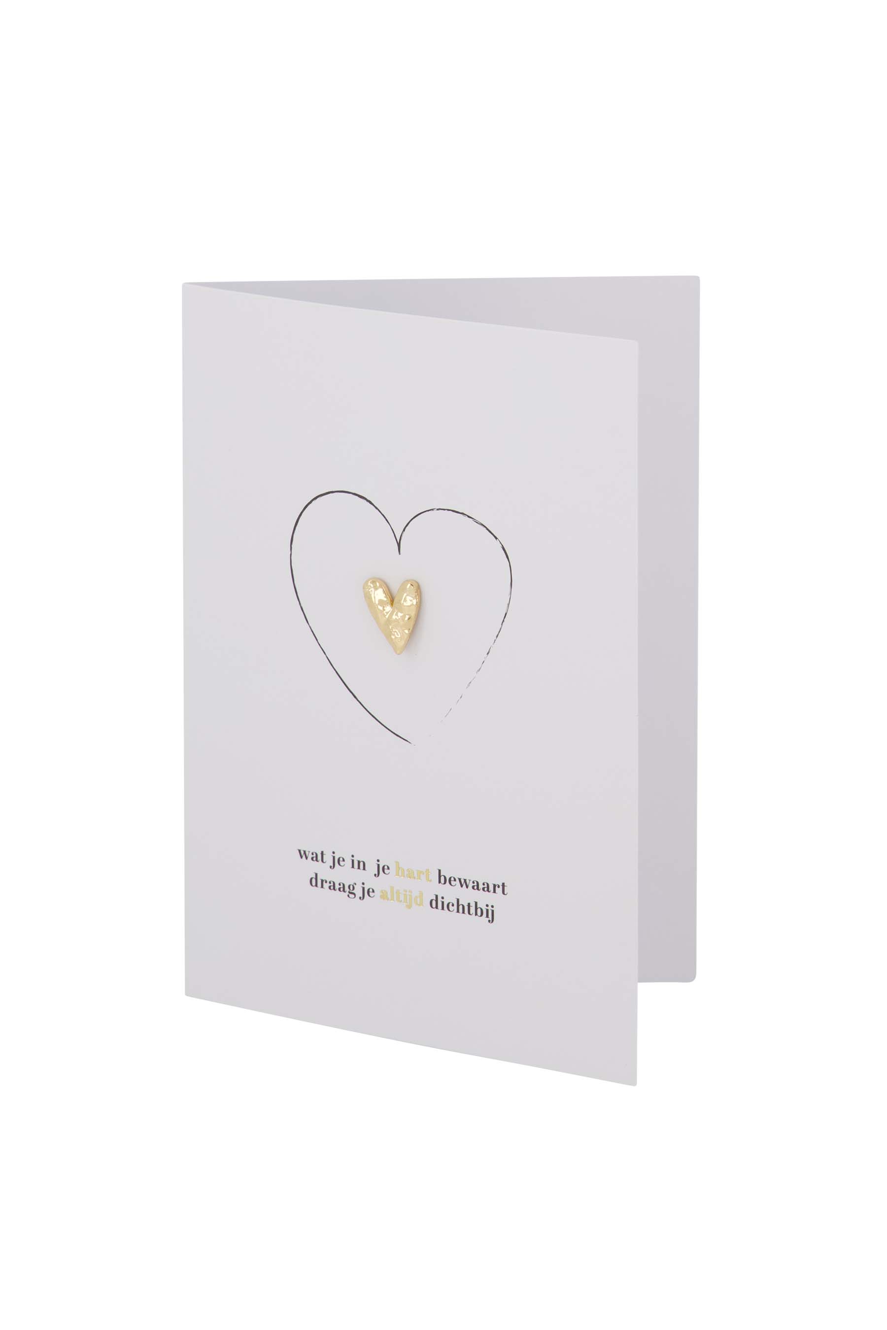 wenskaart broche hartje in je hart wit/zwart/goud