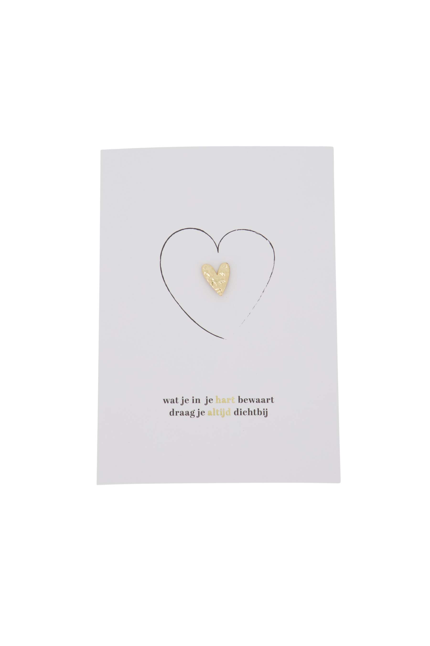 wenskaart broche hartje in je hart wit/zwart/goud