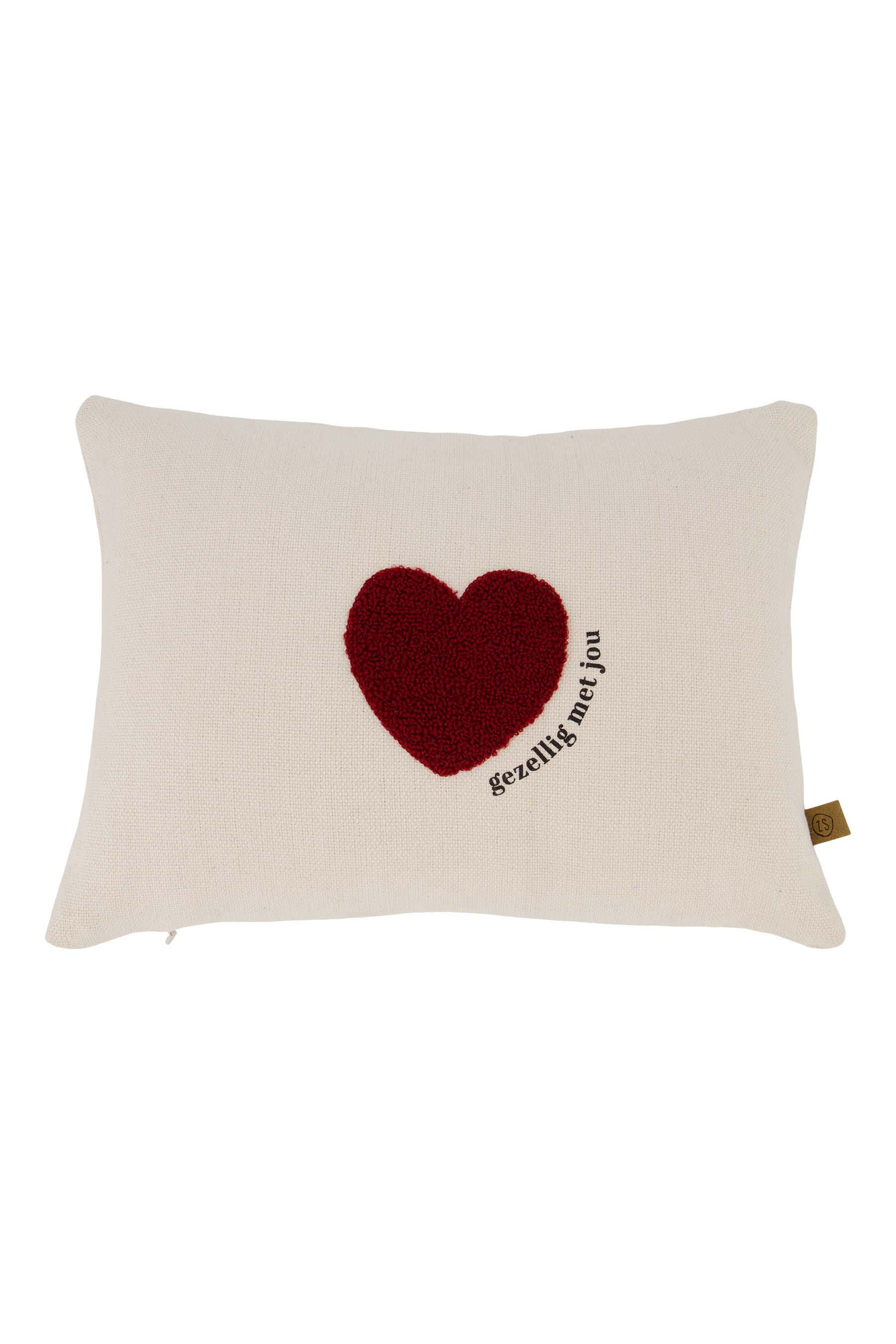 kussen hartje 35x25cm off white/rood