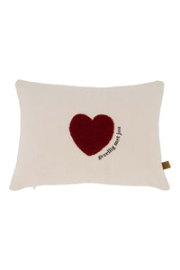 kussen hartje 35x25cm off white/rood