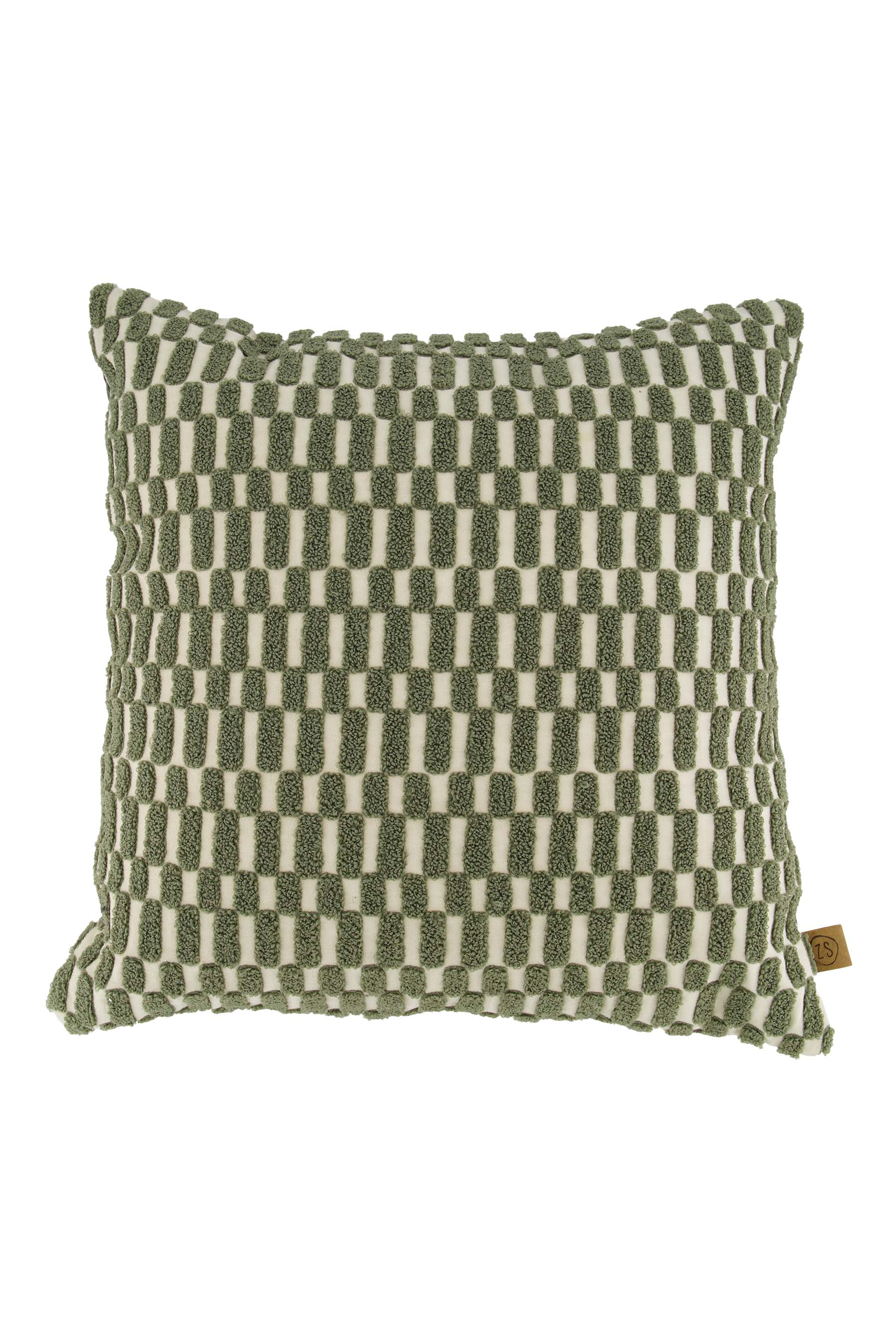 kussen corduroy/velvet grafisch 45x45cm offwhite/groen