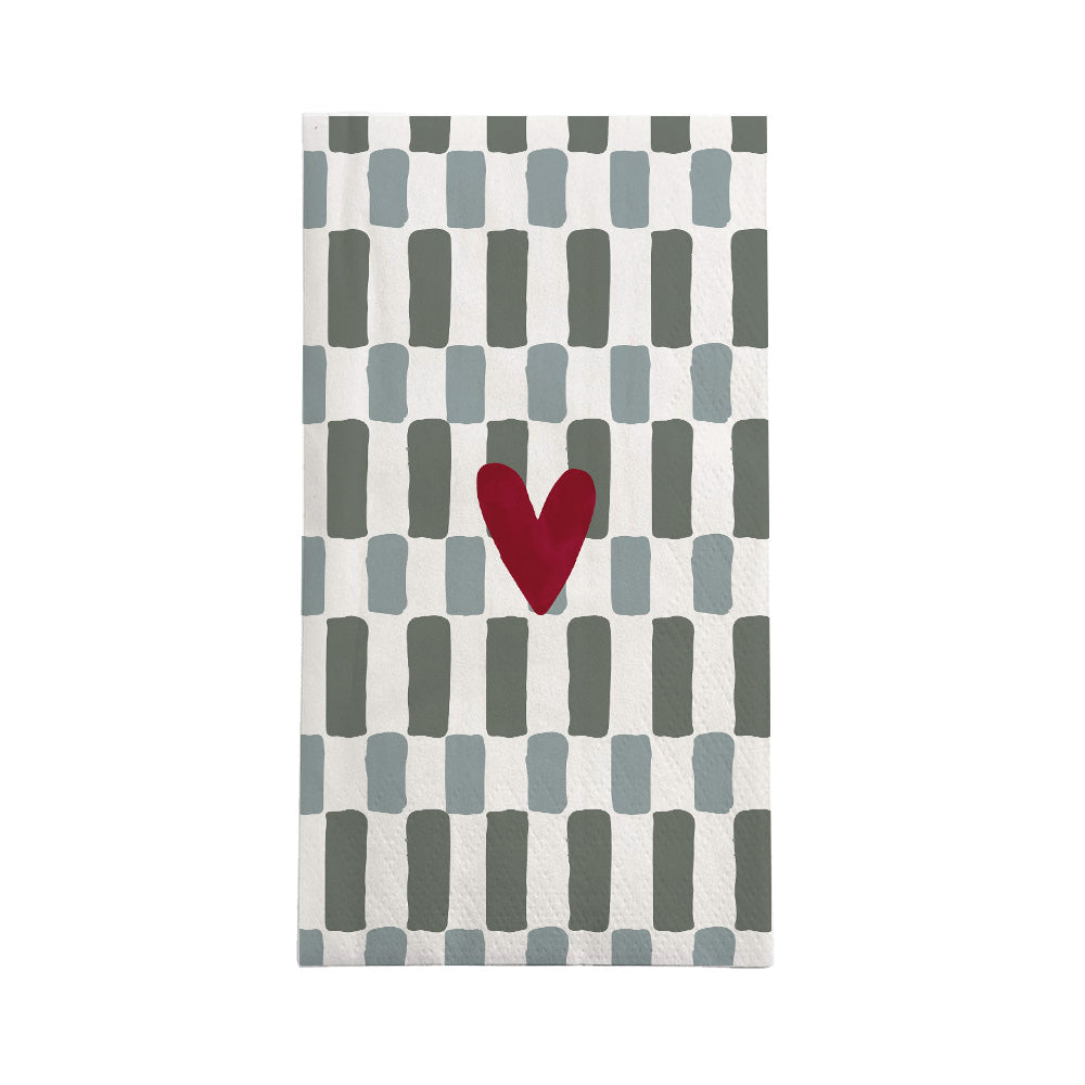 servetten rechthoek hartje grijsblauw/rood