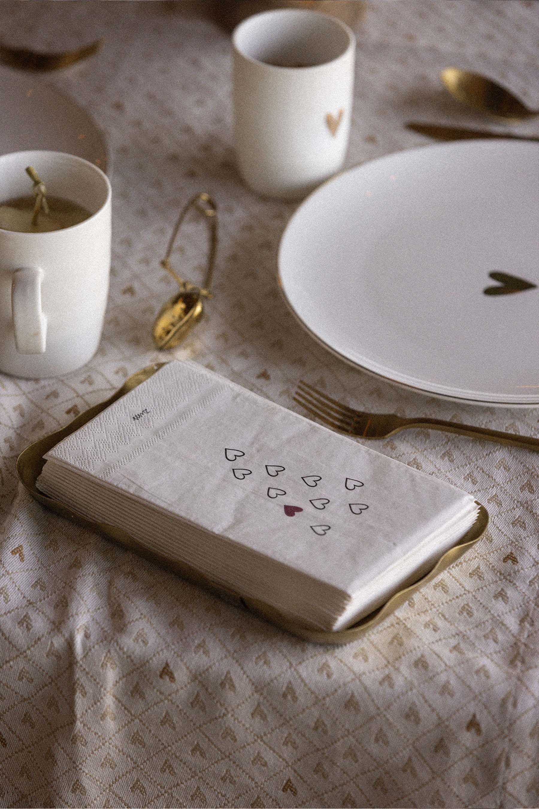 servetten rechthoek hartjes wit/zwart/port