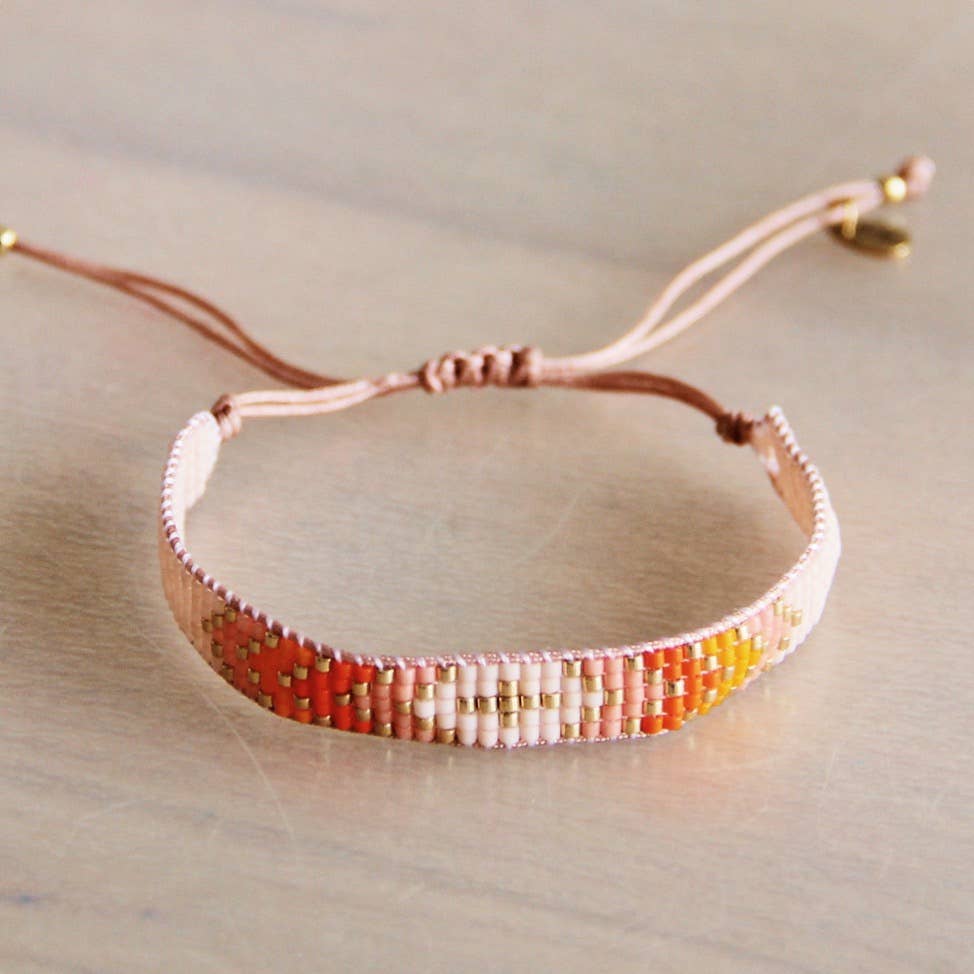 Weefarmband nude/zalm/oranje/verguld