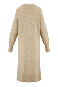 lang gebreid vest zand