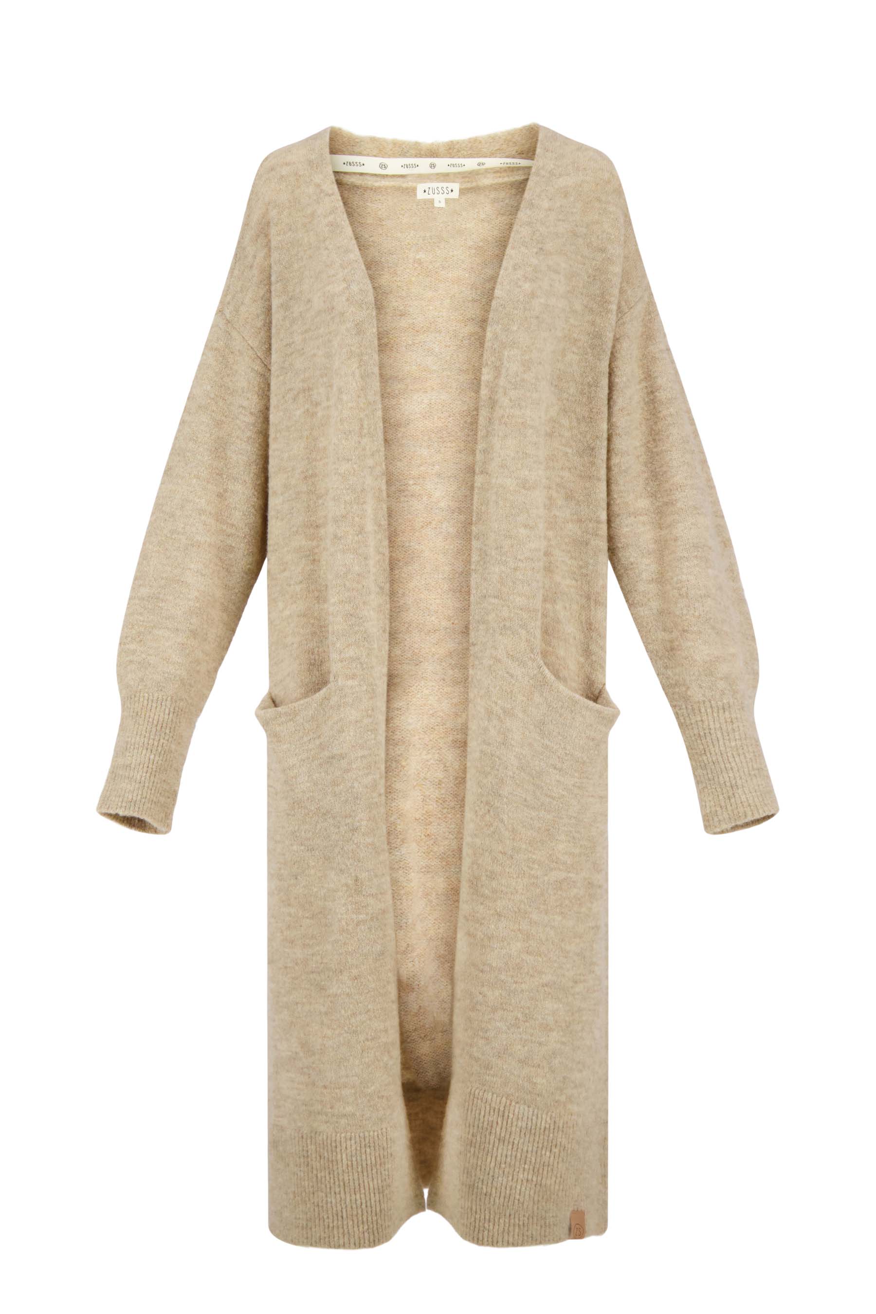 lang gebreid vest zand