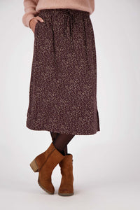 lange rok met print chocoladebruin