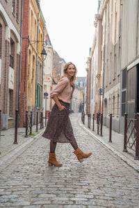 lange rok met print chocoladebruin