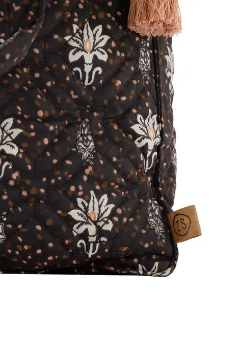 limited gewatteerde boodschappentas bloemenprint zwart