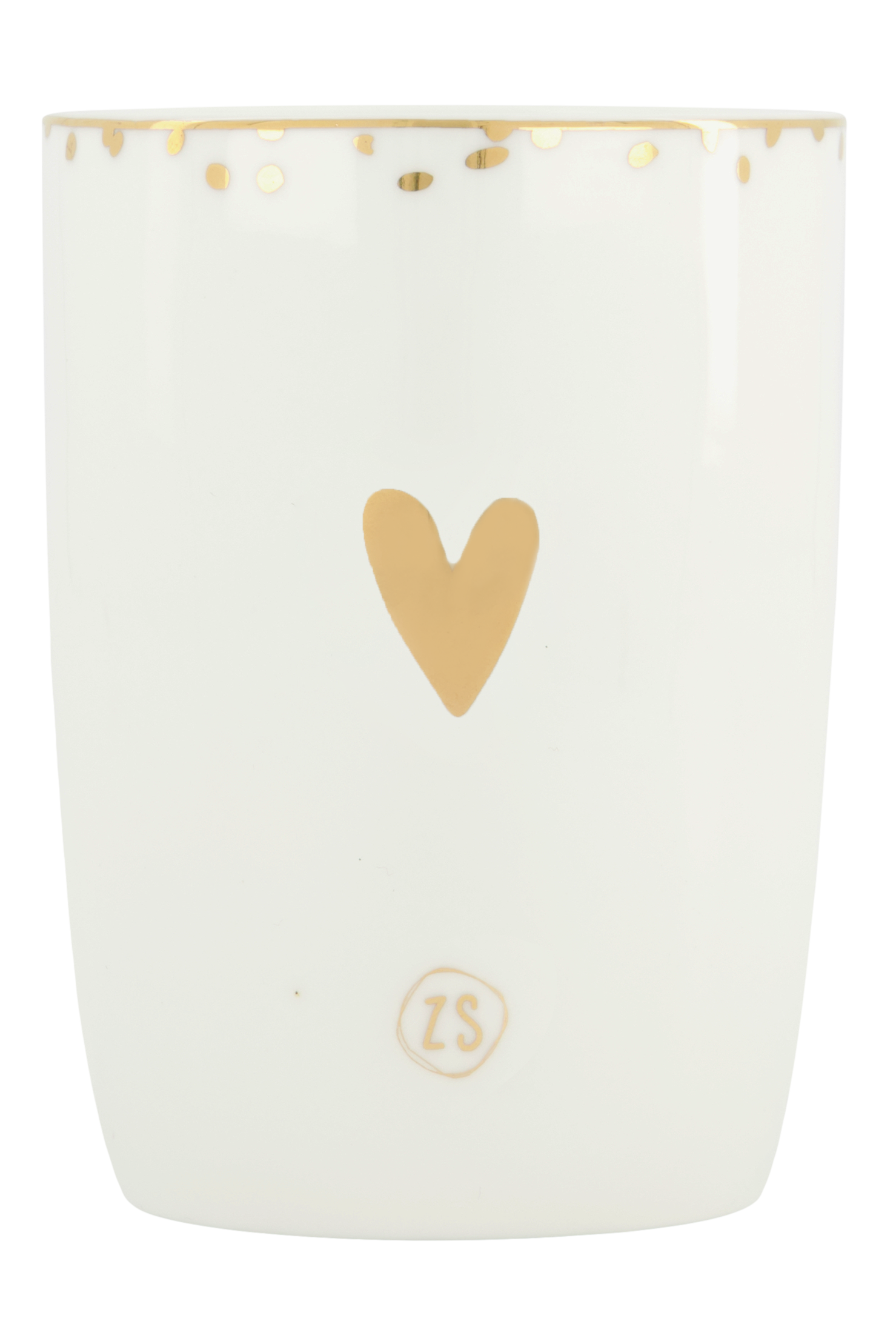 limited koffiemok goud hartje en confetti wit