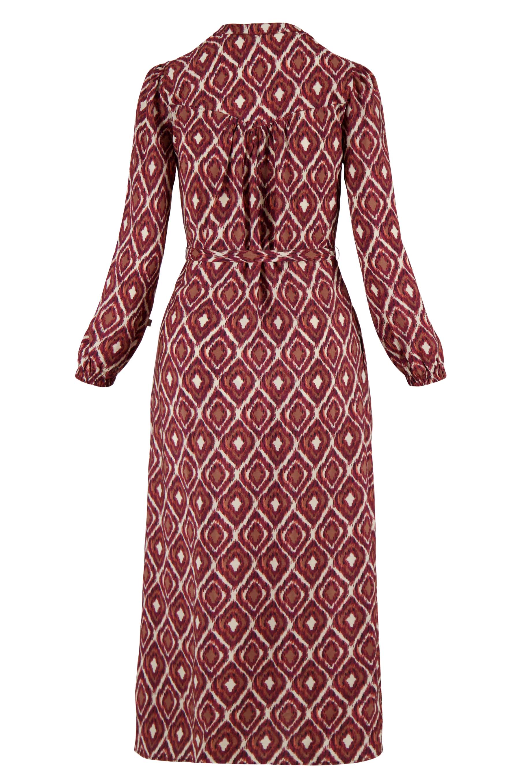 maxi jurk met ikat print zand/roodbruin