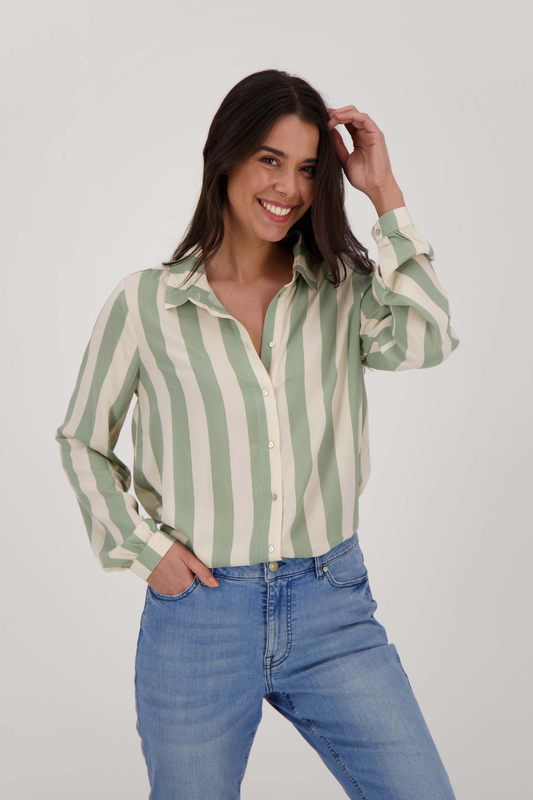 oversized blouse met streep saliegroen/ecru