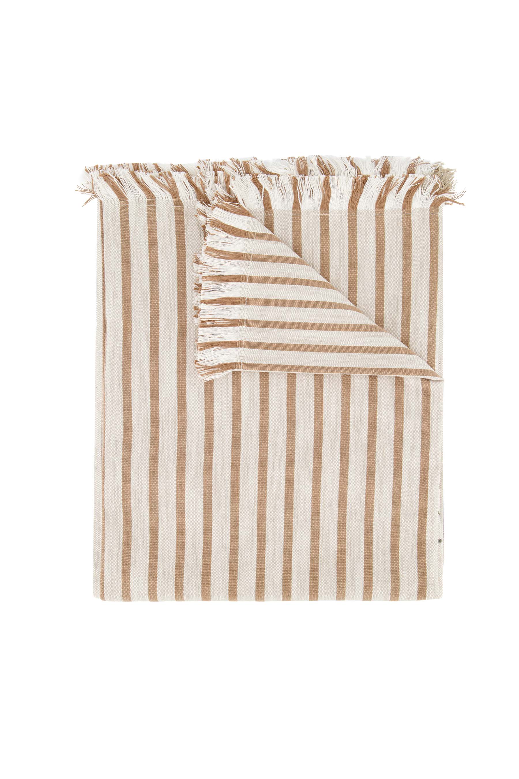 tafelkleed strepen 250x150cm kaki/peper en zout