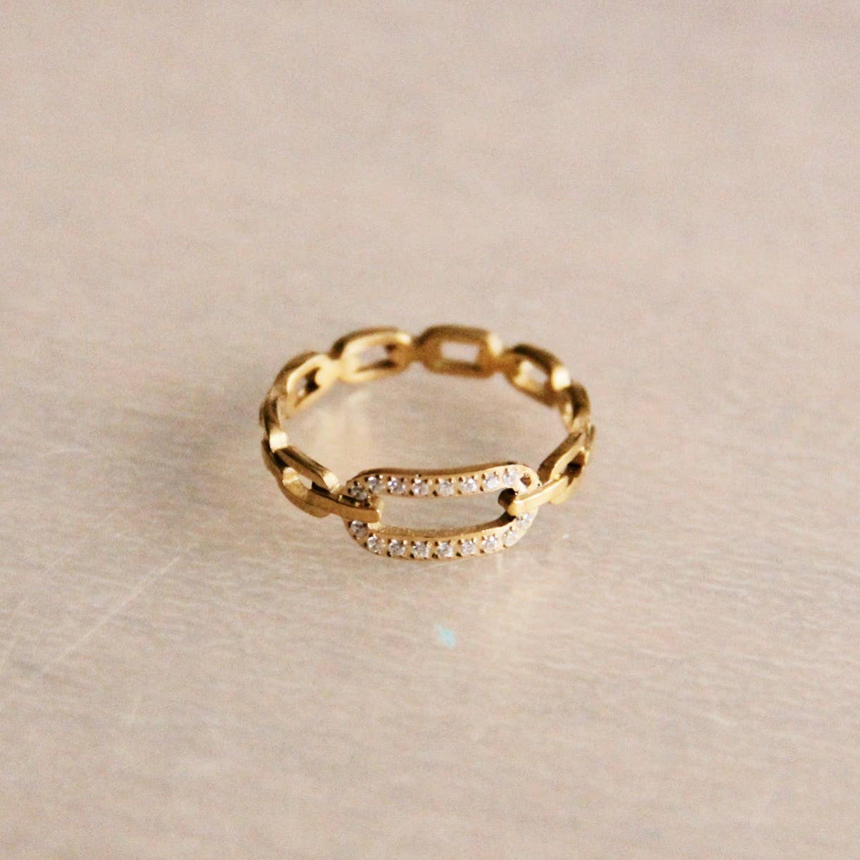 Stainless steel link ring with oval zirconia