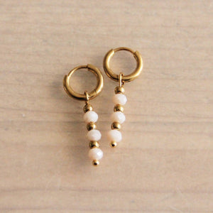 Stainless steel earrings with facets - beige pearl