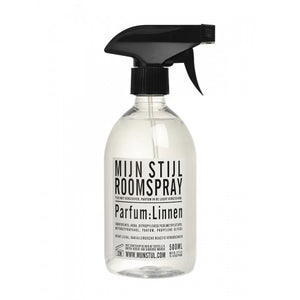 Roomspray parfum linnen 500 ml wit/zwart etiket