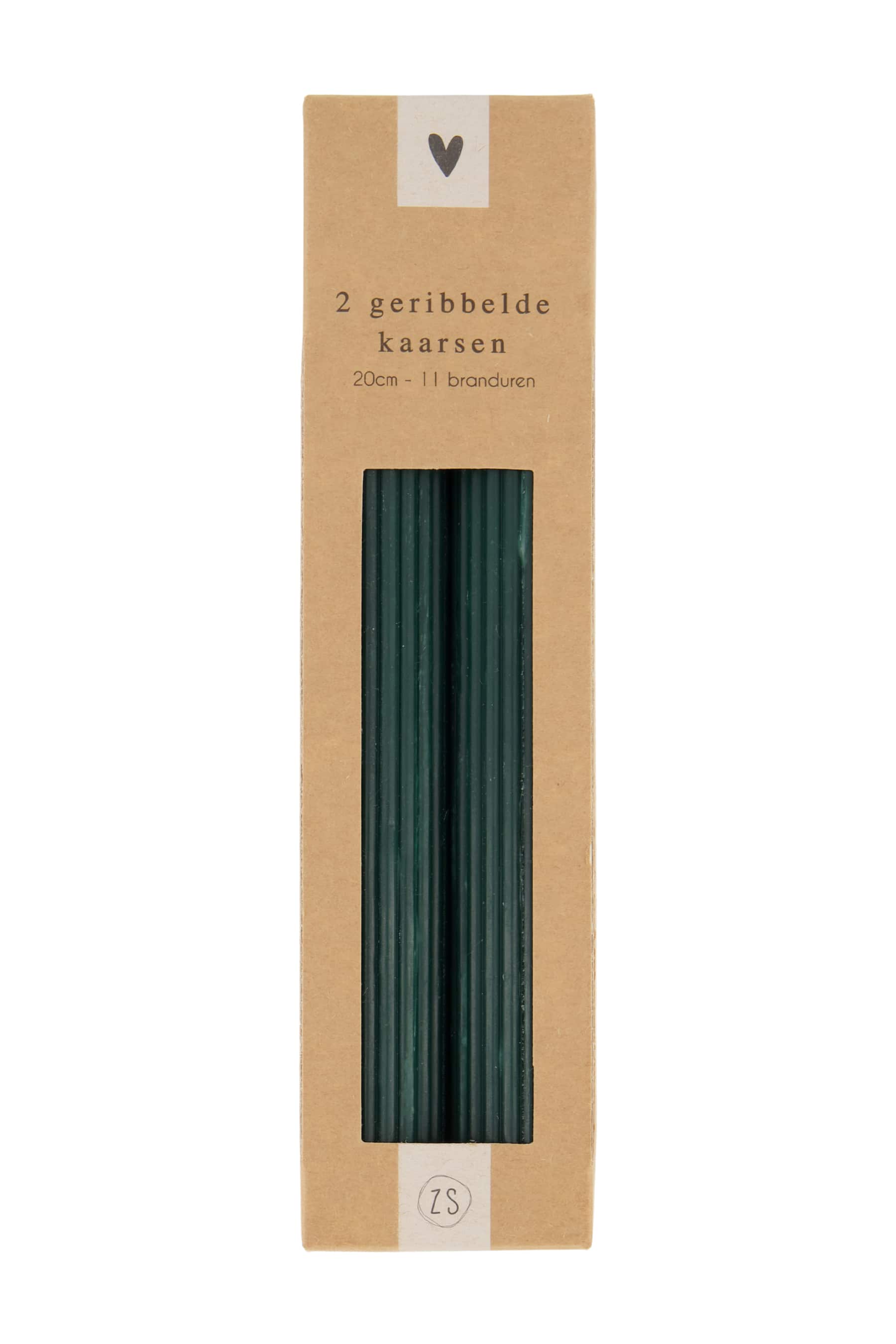 2 geribbelde kaarsen 20cm diepgroen