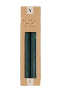 2 geribbelde kaarsen 20cm diepgroen