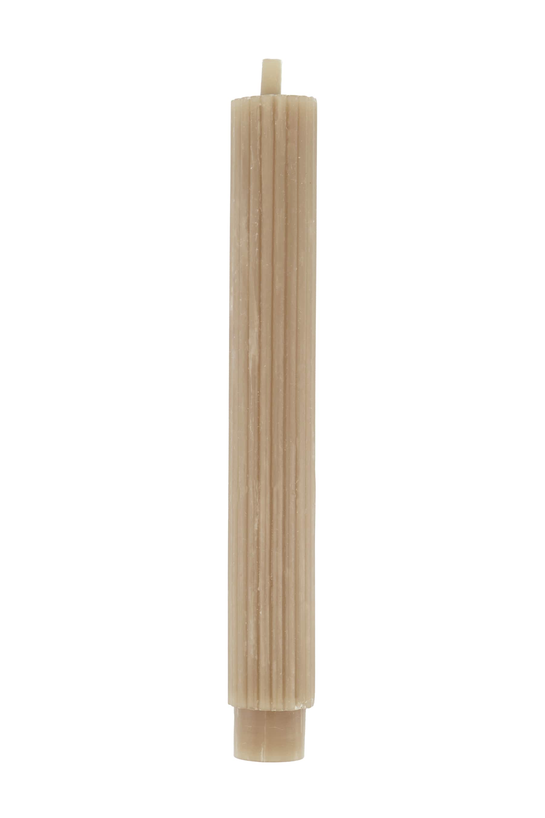 2 geribbelde kaarsen 20cm kaki