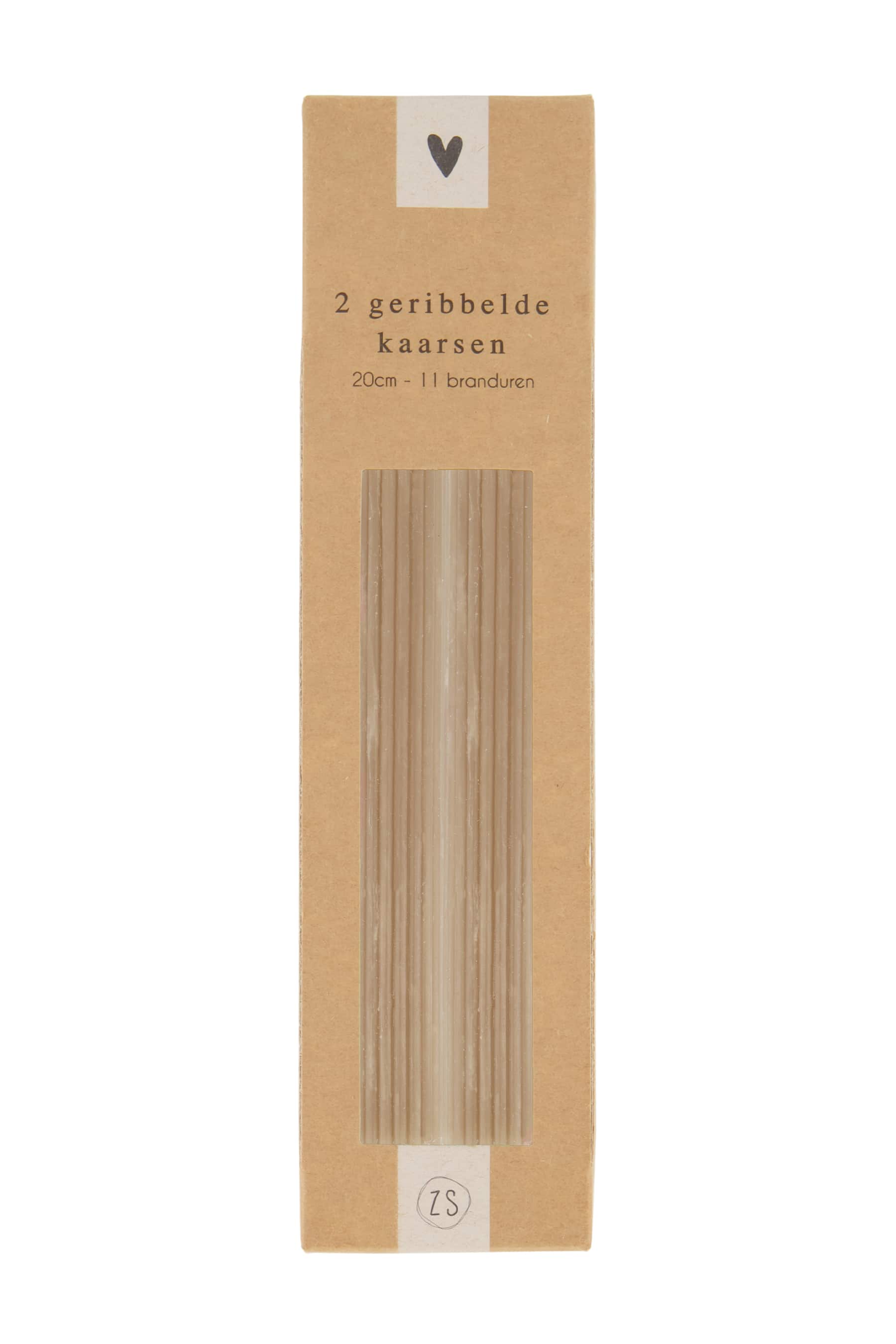 2 geribbelde kaarsen 20cm kaki