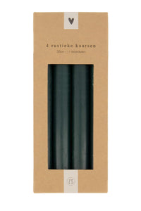 4 rustieke kaarsen 20cm diepgroen