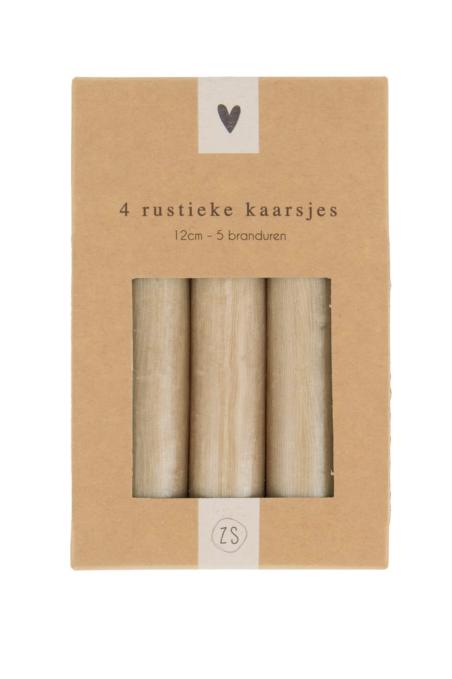 4 rustieke kaarsjes 12cm, kaki
