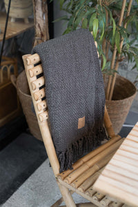 Gebreide plaid met franjes antracietgrijs